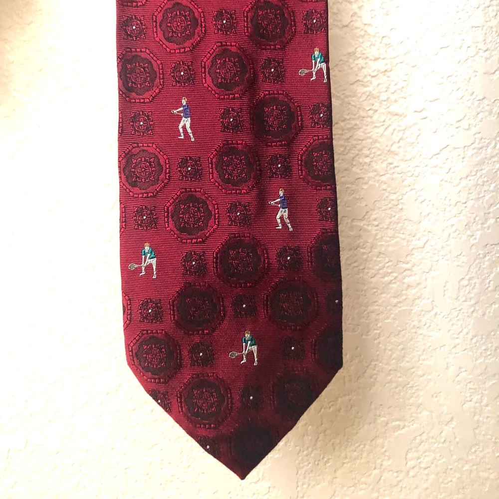 BOSS Hugo Boss silk red neck tie with tennis player prints